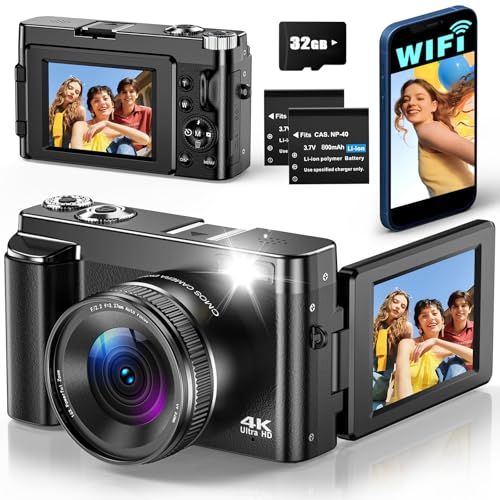 Fotocamera Digitale con WiFi 4K 64MP Macchina Fotografica Digitale Compatta per Vlogging con Schermo...