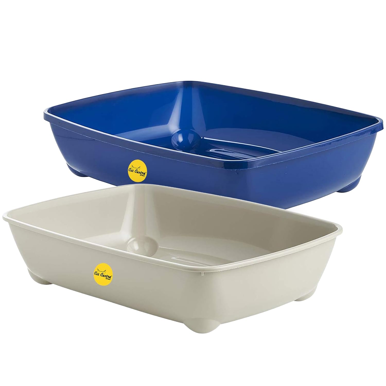 CAT CENTRE Grey+Blue Jumbo Open Cat Litter Tray 56cm XL Pet Toilet Kitten Easy Clean Plastic Portable Pan Loo Box Rounded Corners - Indoor & Outdoor - Kittens Adult Elderly Cats Trays