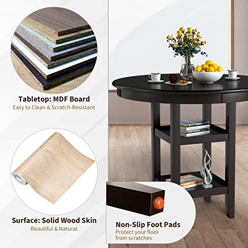 Giantex Round Counter Height Table, 42 Inch Wood Farmhouse Kitchen Table With 2-Storage Shelf, 2-Tier Modern Vintage Dining Room Table With Anti-Slip Foot Pads, Kitchen & Dining Room Furniture Table #TOP4