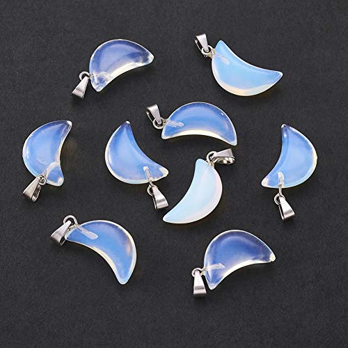 Fashewelry 10Pcs Opalite Moon Gemstone Pendants With Brass Hanger Bails 21-24X12-14Mm Healing Chakra Dangle Moon Stone Charms For Necklace Jewelry Making #TOP6