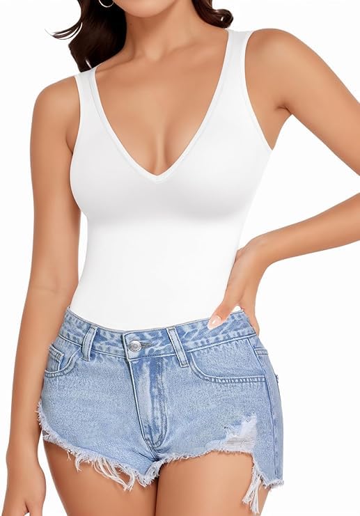 Women's Shapewear Bodysuit Tummy control,Seamless Shapewear Shaping Bodysuit, Sleeveless V-Neck Cami Top