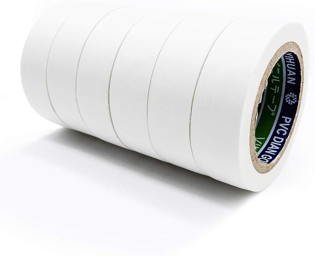 6 Pack White Electrical Insulation Tape Adhesive Gaffer Tape 17mm × 9m