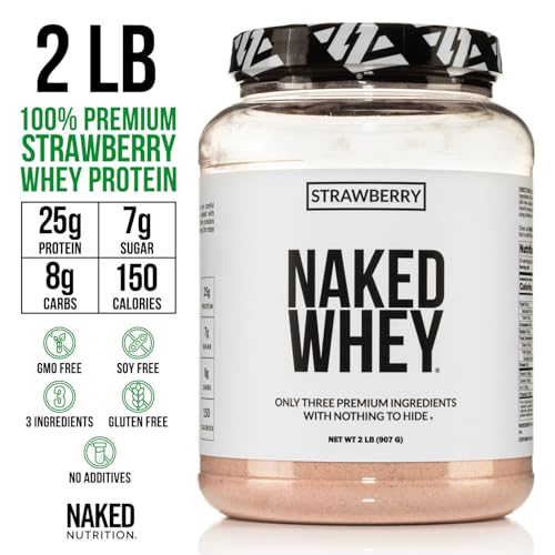Image of NAKED Strawberry Whey Protein Powder, Only 3 Ingredients, 25g Grass Fed Whey Protein Powder, Aid Muscle Growth & Recovery - 24 Servings (Pack of 2)