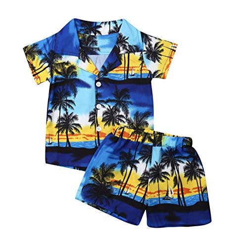Toddler Baby Boys Hawaiian Shirts and Shorts Holiday Outfits Novelty Printed Funky Short Sleeve Island Shirt Kids Sunsuit Set 2PCS (3-4T, Beach Suits Green)