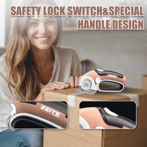 Image of ZEITE 4V Cordless Electric Scissors Cardboard Cutter with 2 Blades,Storage Case,Rotary Cutter for Box Plastic Carpet Fabric, Easy to Hold and Safe,Mocha