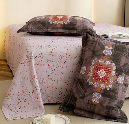 Image of VAS COLLECTIONS Cotton Double Bedsheet with 2 Pillow Covers (90x100 Inch) | 180 TC Soft Breathable Printed Bedsheet for Double Bed | Bedding Set for Bedroom & Home Decor (Mauve Taupe)