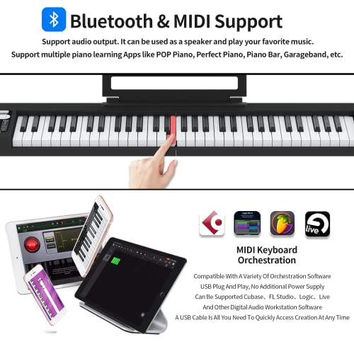 Finger Dance 61 Key Keyboard, Folding Piano, Semi Weighted Keys Portable Piano, Bluetooth & Midi, Foldable Keyboard Piano For Beginner - Deep Black #TOP7