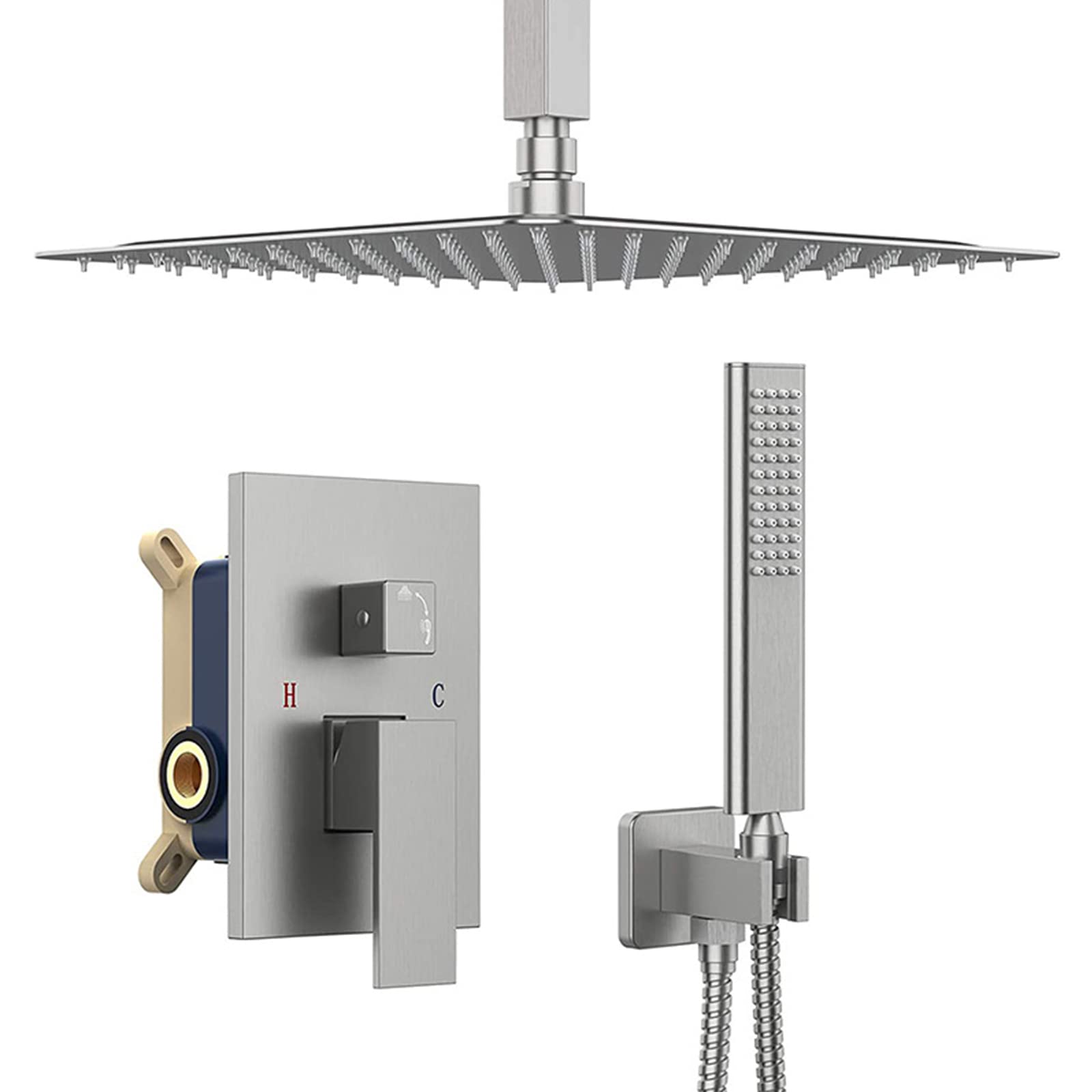 Shower system brushed nickel avec mitigeur encastré et pommeau douche pluie plafond