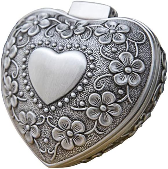 Belons Antique Jewellery Box Zinc Alloy Jewelery Storage Case Flowers Carved Heart Shaped Trinket Box for Women Girls Children