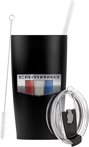 Chevy OFFICIAL 2016 Camaro Logo Stainless Steel Tumblerwith Straw and Flip Lid20 oz Travel MugCup Vacuum Insulated Double Wall with LeakproofDual