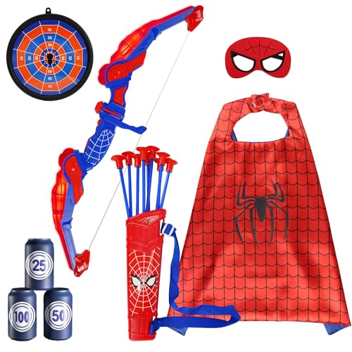 GANKTOWCOY Bow and Arrow Set for Kids LED Light Archery Set with Cape and Eye Mask 10 Suction Cup Arrows 3 Score Targets 1 Hanging Target & Quivers Birthday for Outdoor Indoor