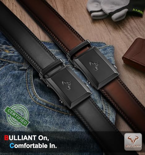 Image of BULLIANT Men Ratchet Belt 2 Pack, Click Sliding Leather Belt Adjustable for Gift Men Dress Casual Jeans 1 3 /8,Cut for Fit