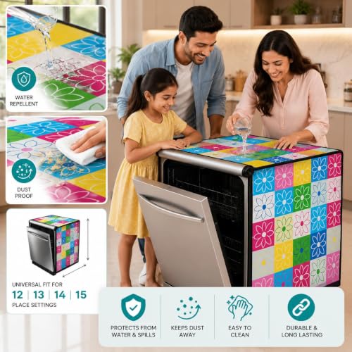 Image of Dishwasher Cover for 12 to 15 Place Setting | Water-Resistant Dustproof Zip Cover | Universal Fit Compatible with Bosch, LG, IFB, Hafele, Faber & More | 63 x 63 x 88 cm | Design 14