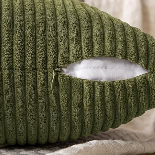 Image of MIULEE Olive Green Decorative Throw Pillow Covers 20x20 Inch for Couch Bed Sofa Pack of 2 Boho Farmhouse Throw Pillows Soft Cross Corduroy Patchwork Textured Cushion Cases