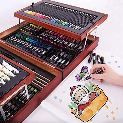 Image of Mont Marte 174-Piece Deluxe Art Set, Art Supplies for Painting and Drawing, Art Kit in Wood Box Includes Acrylic, Oil, Watercolor Paints, Oil Pastels, Color Pencils
