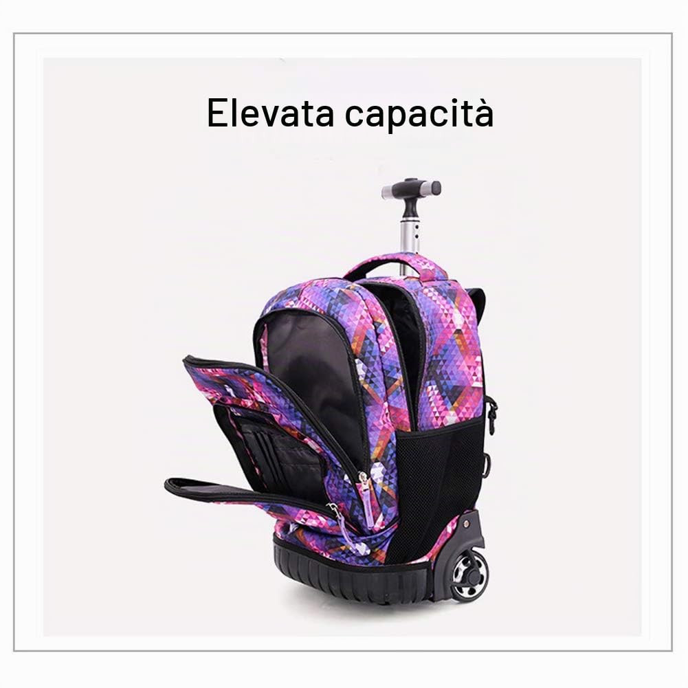Zaino Trolley Zaino con Ruote Zaino Trolley Scuola Media Elementare Unisex Ragazza Ragazzo Cartelle Cartella Scuola Trolley 48x31x21 cm