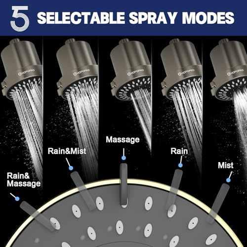 Image of 4 Inch Filtered Shower Head with 5 Settings, HOPOPRO Showerhead with Filter