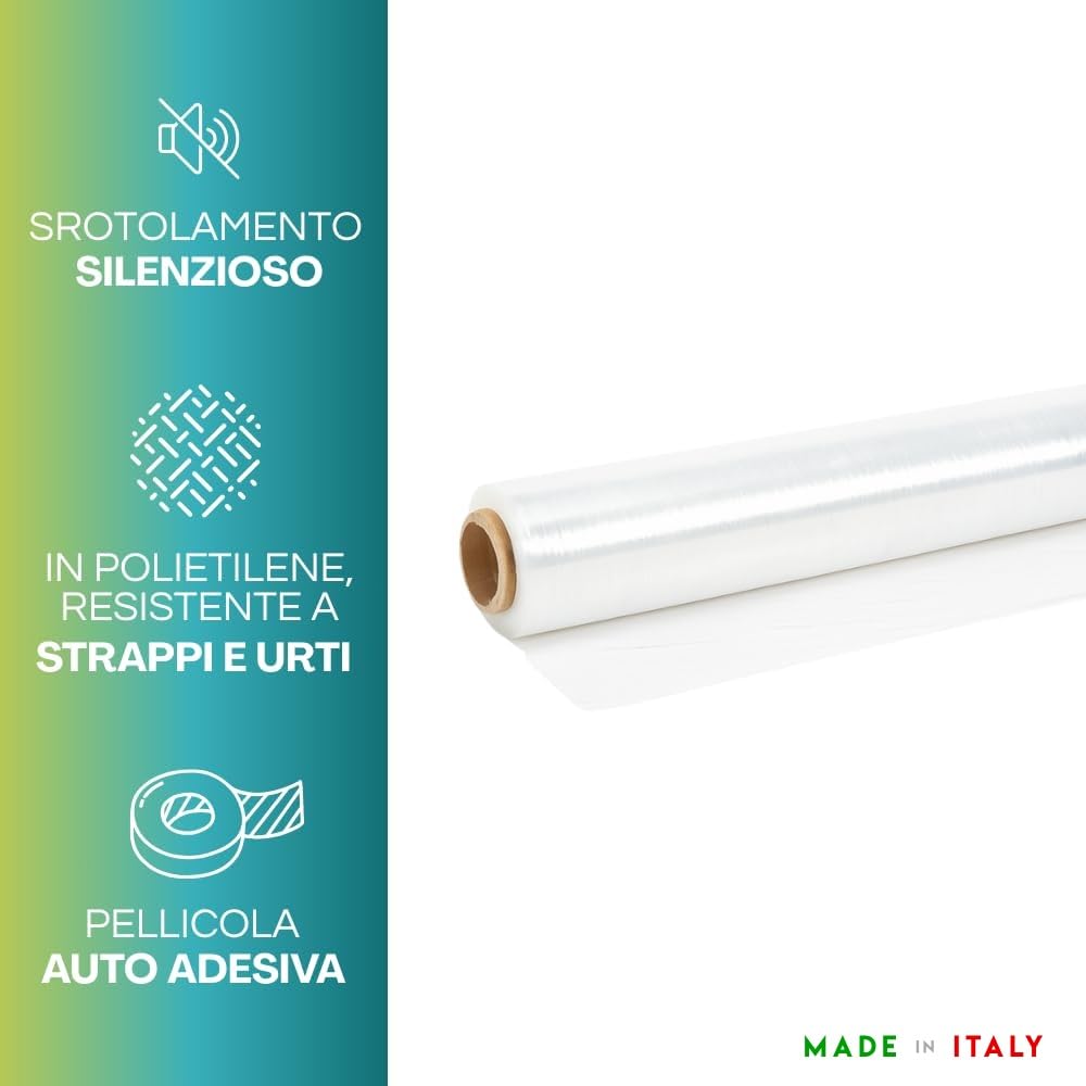 Pellicola 6 Rotoli Pellicola Film Estensibile manuale Trasparente, spessore 23 my, 2,2 Kg, altezza 500 mm