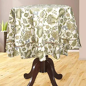 Bilberry Furnishing By Preeti Grover Cotton, Decorative Hand Made Cotton Round Flowered Table Cloth (Multicolour, 72 Inches)