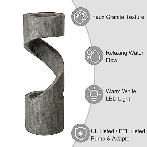 Glitzhome Decorative Tiered Outdoor Water Fountain With Led Light Vintage Curved Waterfall Fountain With Stone Planter Rustic Decor For Garden Patio Deck Porch thumb #2
