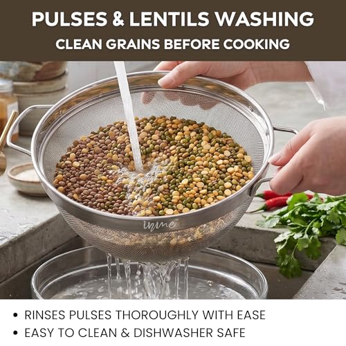 Image of Inme Stainless Steel Food Strainer for Juice Soup Sauces Noodle Pasta Straining Rice Vegetable & Fruits Washing Puran Jali Multipurpose Deep Basket Bowl Sink Chalni Channi Colander Sieve for Kitchen