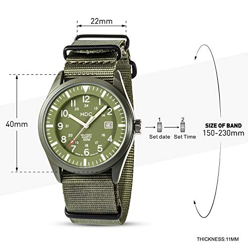 Mens Military Watches for Men Waterproof Wrist Watch Tactical Field Army Green Analog Wristwatch Date with NATO Band by MDC - Thumbnail 4