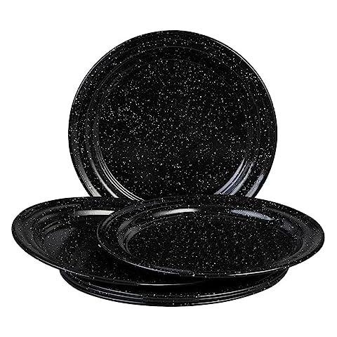10-Inch Enameled Steel Dinner Plate Set, Set of 6 Dishwasher Safe Dinnerware, Rustic & Elegant - Durable for Everyday Use, Camping, Farmhouse Kitchens, Oven & Fire-Safe (Speckled Black) Cover