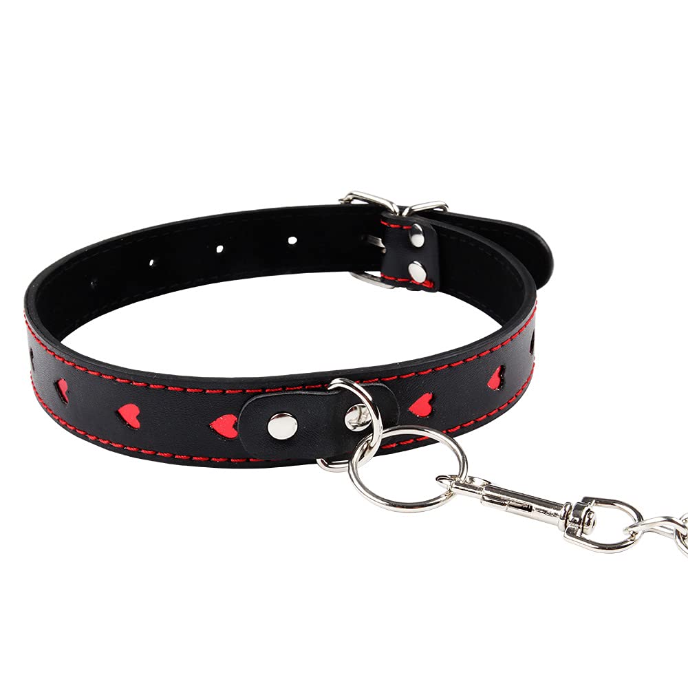 Collare a girocollo regolabile in pelle per donna, collare nero in pelle liscia per donna