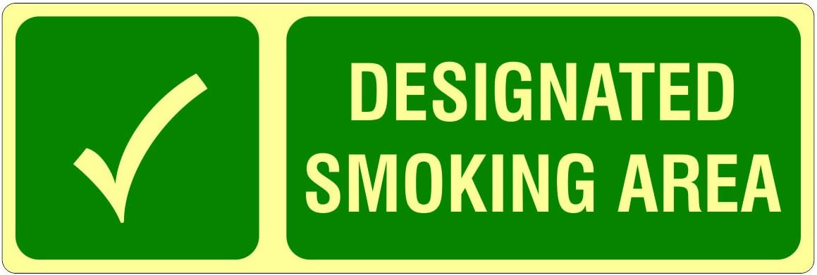 Mintkraft"Designated Smoking Area" Sign Foam Sheet, Glow in Dark, UV Vinyl, Self-Adhesive, Indoor and Outdoor Use, 12 inches x 4 inches