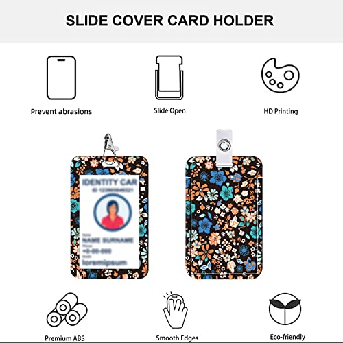 Id Badge Holder With Lanyard, Heavy Duty Retractable Badge Holders With Reel Clip And Vertical Style Floral Id Card Holders For Women (Blue Flower) #TOP2