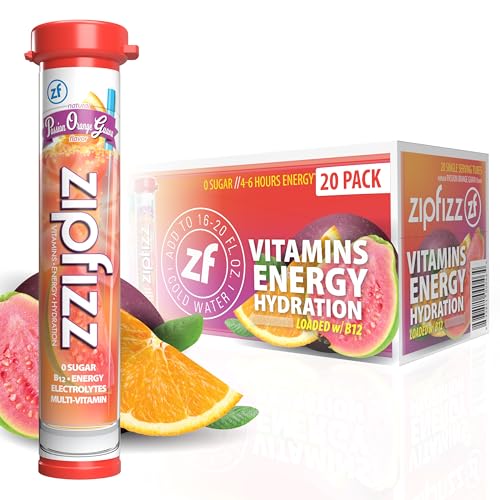Image of Zipfizz Daily Energy Drink Powder, Passion Orange Guava, 20 Pack | 3-in-1 sustained energy, rapid hydration, and essential vitamins | sugar-free | electrolyte powder | contains B-12 & antioxidants