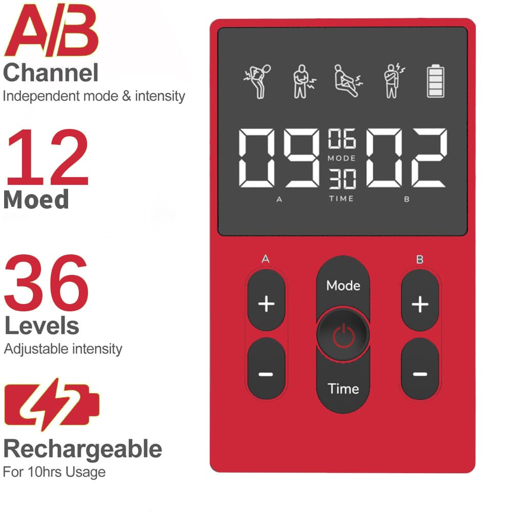 Électrostimulateur Musculaire 3en1, TENS/EMS/Massage, Electrostimulateur Musculaire de Canaux Double pour le soulagement de la douleur, 12programmes de Massage + 36 Intensités + 16 électrodes