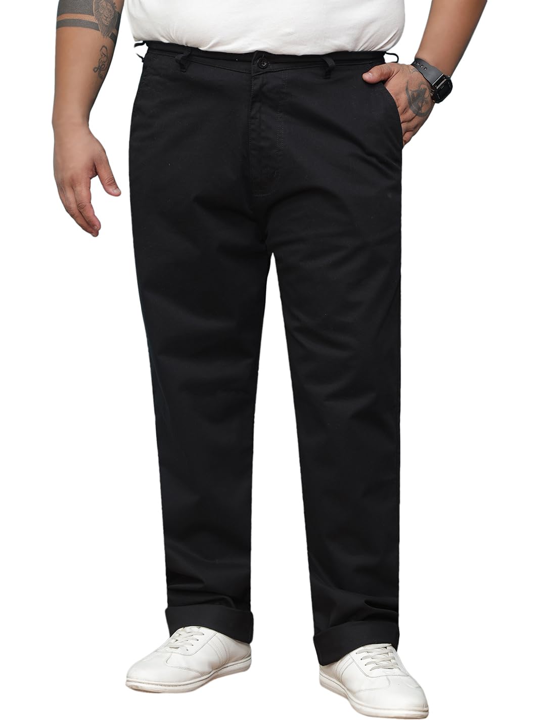 john pride Plus Size Men Solid Mustard Stretchable Chinos Trouser (JPTR2195A)-picture-36