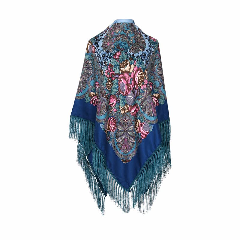 Women's Shawl Oversized Scarf Wrap Russian Babushka Traditional Retro Ukraine Printed tassels Square Scarfs（61inx61in