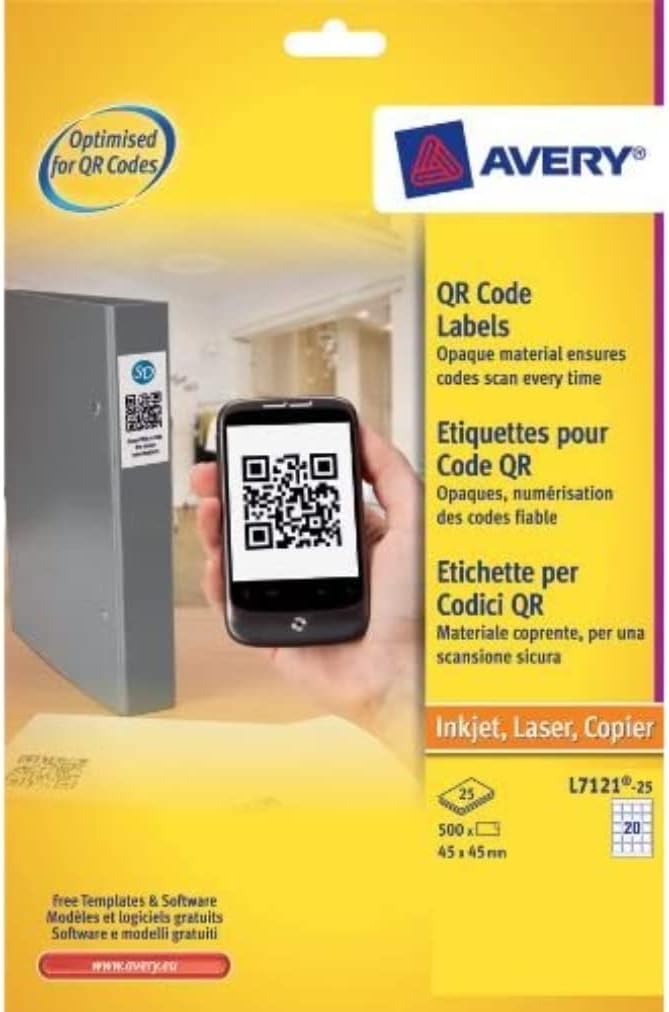 Avery L712125 QR Code Labels (A4 Sheets of 45 x 45 mm, 20 Labels per