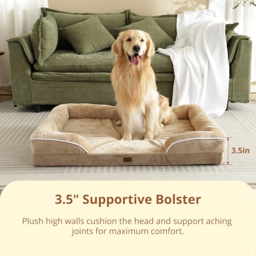 Image of EGOHOME Orthopedic Large Dog Bed with Gel Memory Foam Beige 41x27x6.5in | Dog Couch Waterproof Pet Sofa with Removable Washable Cover, Non-Slip Bottom,Indoor & Road Trip, CertiPUR-US PetsBed