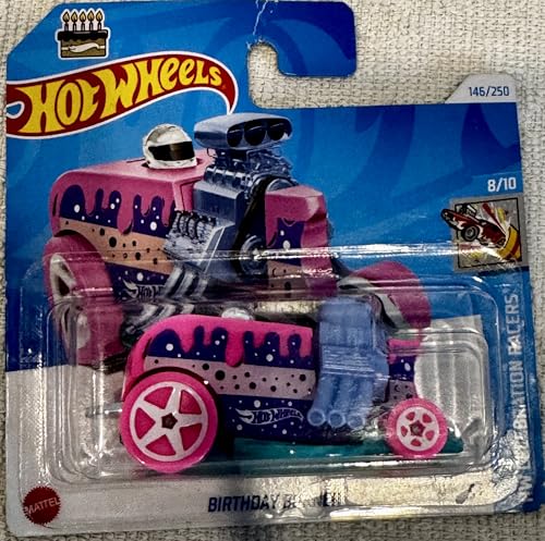 Hot Wheels Celebration Racers, HW Birthday Burner, Pink and Teal, 8/10