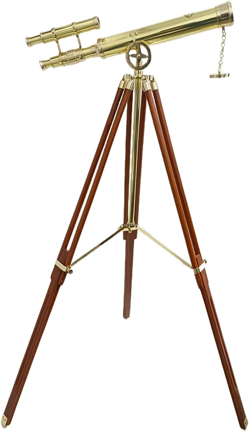 Vintage Maritime Brass Double Barrel Telescope Nautical Floor Standing Astro Home Office Decor