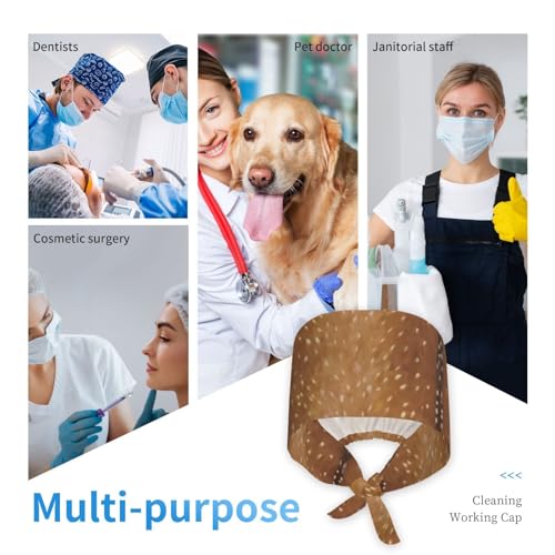 Image of Cute Pug Dog Print Working Cap Scrub Cap with Sweatband,Adjustable Fashion Bandage Tie Back Hat Headwear for Women Men