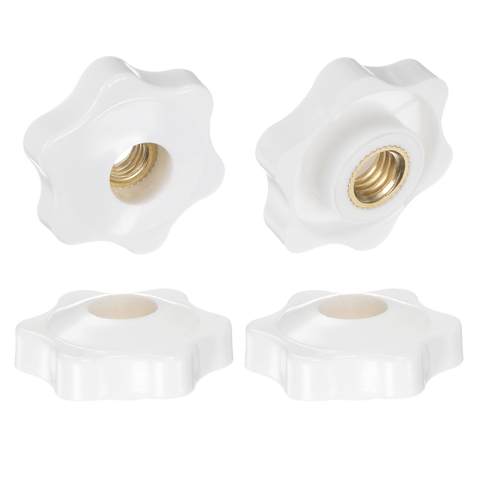 QUARKZMAN 4pz Pomelli a Stella M8 con Filettatura Femmina, Testa da 32mm, Plastica con Foro Passante, Vite in Ottone, Manopole a Compressione Filettate, Bianco