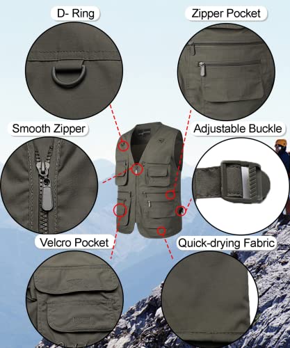 Yukirtiq Men's Outdoor Fly Fishing Vest Multi Pockets Hunting Vest Photography Lightweight Travel Vest Jacket #TOP4