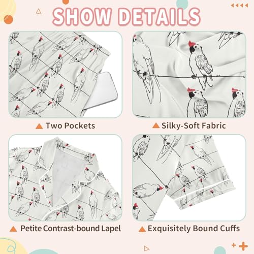 senya Bird on The Wire Satin Summer Pajama Sets Silk Short Sleeve Button Down Sleepwear3