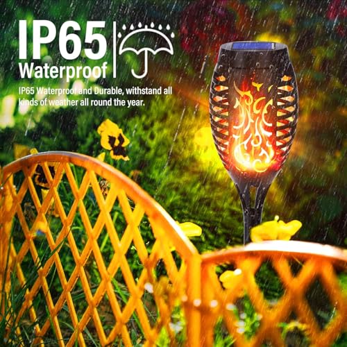 8 Pack Solar Flickering Dancing Flame Lights Waterproof Solar Torch Lights for Outdoor Garden Patio Pathway Yard Driveway Halloween Decorative - Image 3