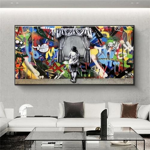 Toile impression mur photo Pop Art de qualite superieure avec cadre fenetres rue 25x50cm