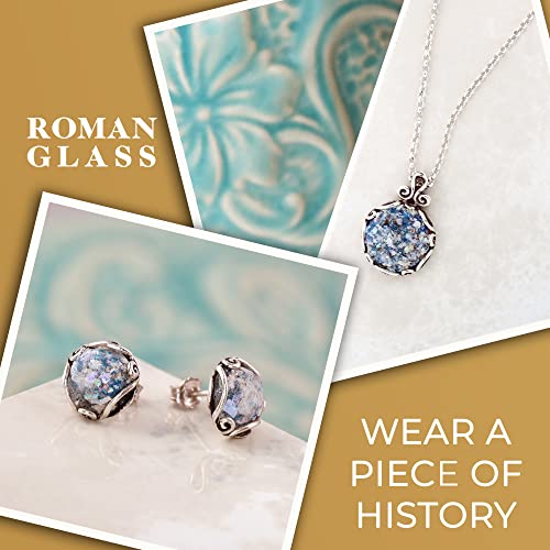 Paz Creations Sterling Silver Pendant And Earrings Set With Roman Glass Patina - Round-Cut Ball Earrings And Pendant - Natural Lace Pattern Jewelry Set For Women #TOP4