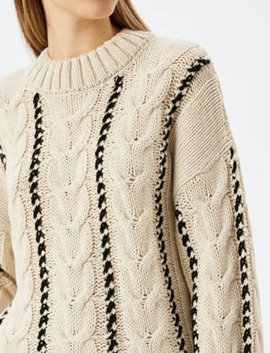 chouyatou Women's 2025 Fall Vertical Striped Sweaters Cable Knit Crewneck Pullover Jumper Tops4