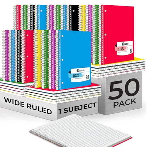 Rosmonde 50 Pack, 1 Subject Spiral Notebook Wide Ruled Bulk,...
