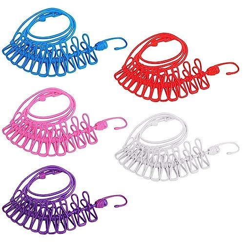Image of eumqestoer Cloth Drying Rope with Hooks | Elastic Hanging Rope for Cloth Drying with 12 Clips | Cloth Rope for Drying Clothes for Travel Home Outdoor | Kapde Sukhane Ki Rassi | (Pack of 1)