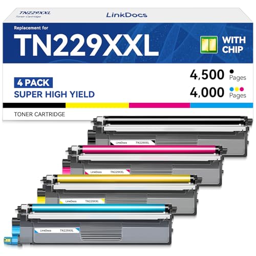 Image of LinkDocs TN229XXL Super High Yield Compatible Toner Cartridge Replacement for Brother TN-229 TN229 TN229XL TN-229XXL ( Print up to 4,500 Pages per Black, up to 4,000 Pages per Cyan /Magenta /Yellow)