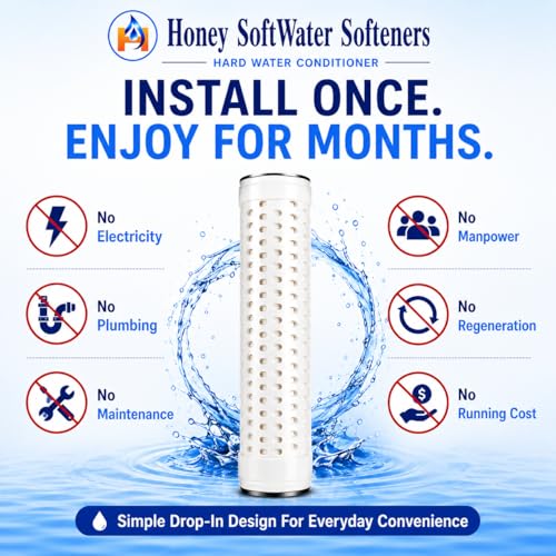Image of Honey Hard Water Softeners for Home /Overhead Tank | Whole House Water Filter System | No Electricity No Plumbing | Bathroom Kitchen Tank Softener | Anti Scale Hair Skin Protection Easy Installation